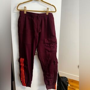 Adidas x Ivy Park Burgundy Joggers with Orange Stripes